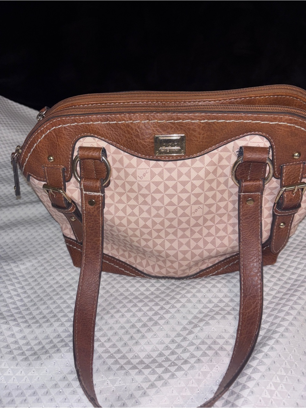 b.o.c. Brown and Tan Tri-Pattern Shoulder Bag